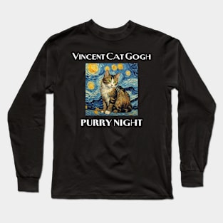 Vincent Cat Gogh Purry Night T-Shirt Long Sleeve T-Shirt